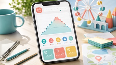 スマートフォンに待ち時間の推移グラフが表示されたテマパ！オリジナル画像
