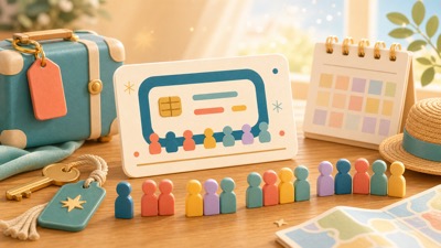 出発前の客室選びをスーツケース、ルームキー、人数マーカーで表したテマパ！オリジナル画像