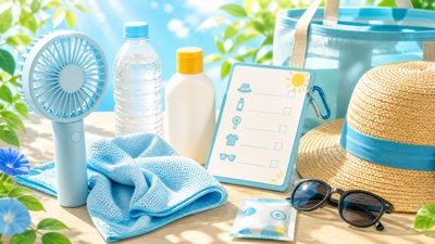 夏の東京ディズニーリゾート準備を日差し対策と水分補給のアイコンで整理したテマパ！オリジナル画像